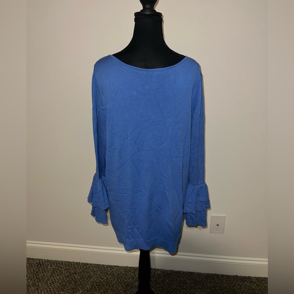 Talbots Blue Sweater Blouse with Ruffle Sleeves - Picture 2 of 5
